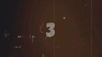 Animation text countdown from 5 to 1, isolated, glitch background, futuristic, five seconds, intro video