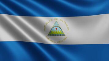 Nicaraguan flag in the wind close-up, the national flag of Nicaragua flutters in video