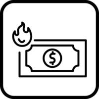 dólar en icono de vector de fuego