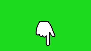 Animated hand cursor pointing down. Hand cursor down on green screen video