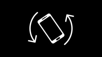 Phone rotation from vertical to horizontal on black screen. Mobile phone rotation from portrait to landscape animation video
