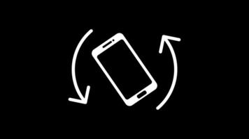 Phone rotation from vertical to horizontal on black screen. Mobile phone rotation from portrait to landscape animation video