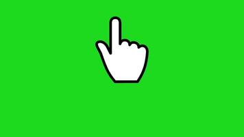 animado mão cursor apontando acima. mão cursor acima em verde tela video