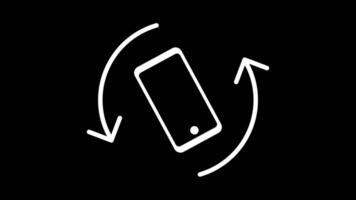 Phone rotation from vertical to horizontal on black screen. Mobile phone rotation from portrait to landscape animation video