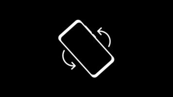 Phone rotation from vertical to horizontal on black screen. Mobile phone rotation from portrait to landscape animation video