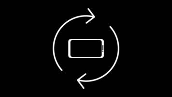 Mobile phone rotation from vertical to horizontal on black screen. Phone rotation from portrait to landscape animation video