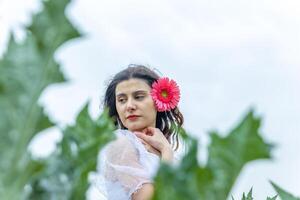 pretty young girl in the nature, girl in the park photo