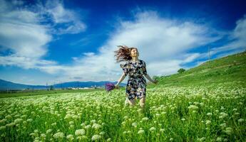 red haired woman in the park, pretty woman in the nature photo