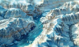 AI generated 3d mountains and river in the sky photo
