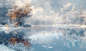 AI generated winter landscape wallpaper hd photo