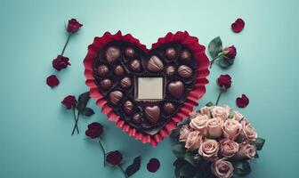 AI generated Valentine's day with copy space - Love and flowers photo