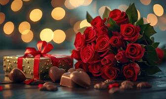 AI generated Valentine's day with copy space - Love and flowers photo