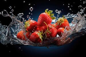 AI generated Strawberries floating in the water Side view photo