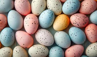 AI generated Easter background with colored eggs photo