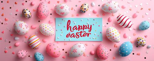 ai generado Pascua de Resurrección dibujos animados color huevos con espacio de copia, Pascua de Resurrección fondo de pantalla foto