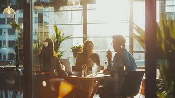 AI generated A group of professionals sitting around a conference table discussing their long term vision and setting SMART goals photo