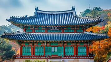 ai generado tradicional coreano arquitectura antiguo estilo sur coreatop viaje punto de referencia en Seúl Corea foto