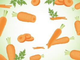 Vector set of Falling Orange Carrot with Green Leaves. Flying slices of Carrot.