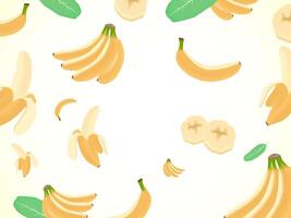 Falling Banana with Green Leaves. Flying slices of Banana. vector