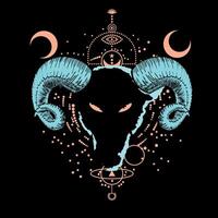 T-shirt design of the head of a goat with horns and an abstract background. vector