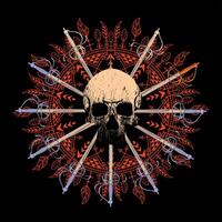 Design for a skull t-shirt along with a mandala and a set of swords. demonic illustration vector