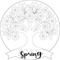 Spring Tree with flower Coloring Page vector