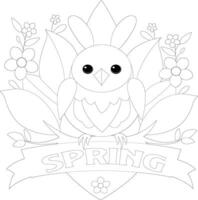 Spring Coloring Page with flower and bird vector