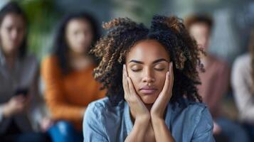 AI generated A group of coworkers participating in a stress relief workshop photo