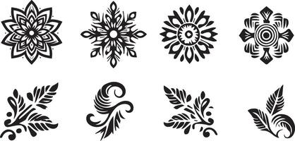 set of black and white flowers elements vector