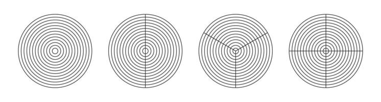 rueda de vida modelo colocar. entrenamiento herramienta para visualizante todas areas de vida. circulo diagrama de vida estilo balance. polar cuadrícula con segmentos, concéntrico círculos blanco de polar grafico papel. vector icono