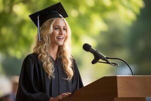 ai generado un calma y recogido mayor realiza a su graduación ceremonia foto