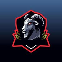 Goat Mascot Gaming Esport Logo Design, facing left with an empty nameplate, vector illustration suitable for a gaming squad logo