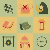 Ramadan Essentials Vector Icons Set with green and yellow color theme