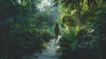 AI generated Woman Walking on a Mystical Garden Path photo