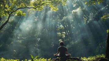 ai generado meditativo tranquilidad en tropical selva foto