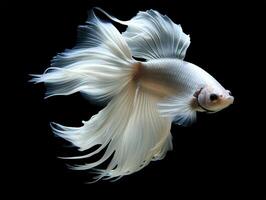 AI generated portrait of white betta fish on black background, generative ai photo