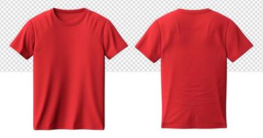 AI generated front and back view of plain red t-shirt template mockup, generative ai photo