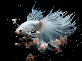 AI generated portrait of white betta fish on black background, generative ai photo