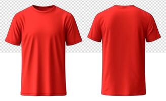 AI generated front and back view of plain red t-shirt template mockup, generative ai photo