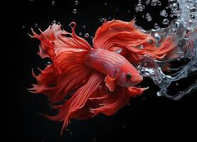 AI generated portrait of red betta fish on black background, generative ai photo