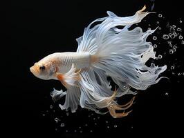 AI generated portrait of white betta fish on black background, generative ai photo