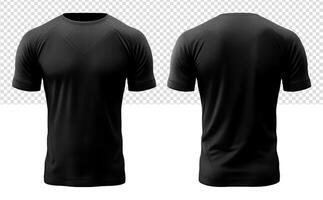 AI generated front and back view of plain black t-shirt template mockup, generative ai photo