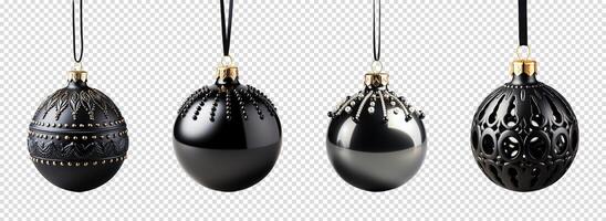 AI generated set of black christmas ball decorations, generative ai photo