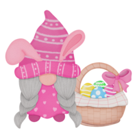 clipart gnomo y cesta con Pascua de Resurrección huevos png