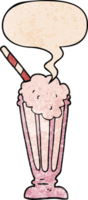 cartoon milkshake with speech bubble in retro texture style png