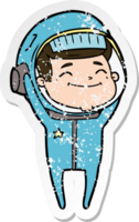 bedrövad klistermärke av en glad tecknad astronaut png