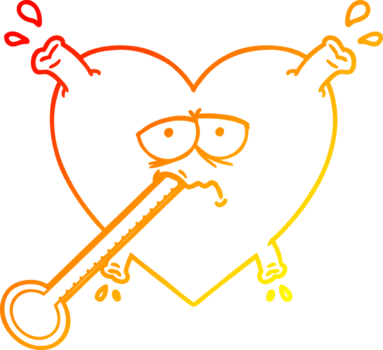 warm Gradient Linie Zeichnung von ein Karikatur ungesund Herz png