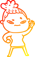 warm gradient line drawing of a cartoon woman png