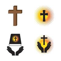 christian cross icon logo vector design template