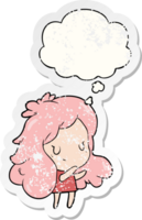 cartoon girl with thought bubble as a distressed worn sticker png